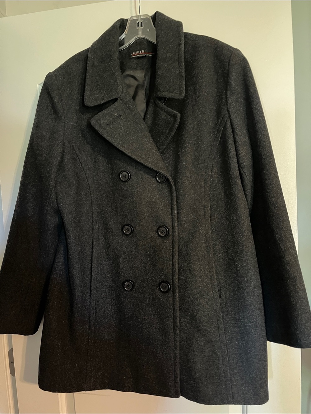 Like New Jason Kole Ladies Black Double-Breasted Wool Pea Coat Size XL